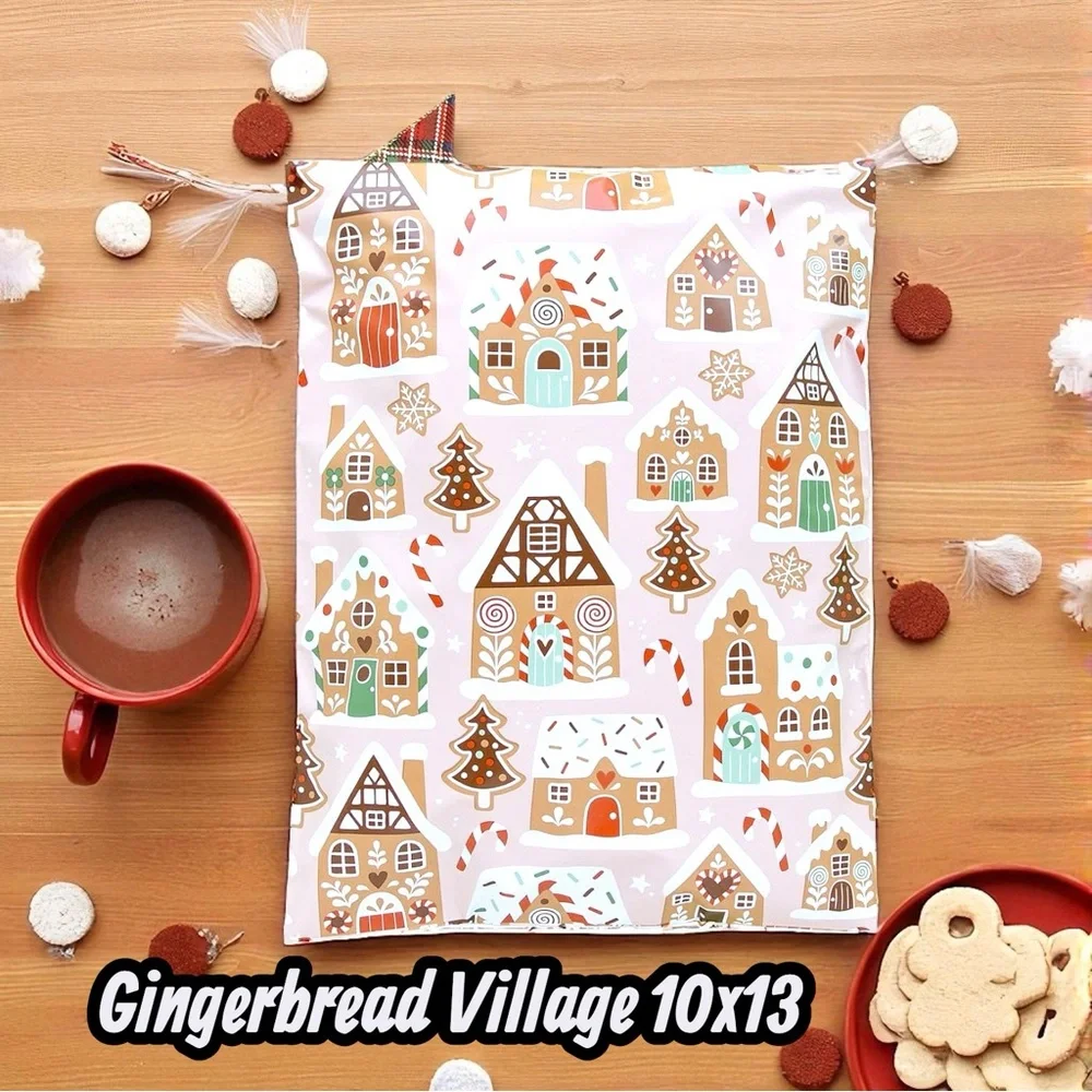 Christmas Gingerbread Village Poly Mailers 10x13 Pack of 25